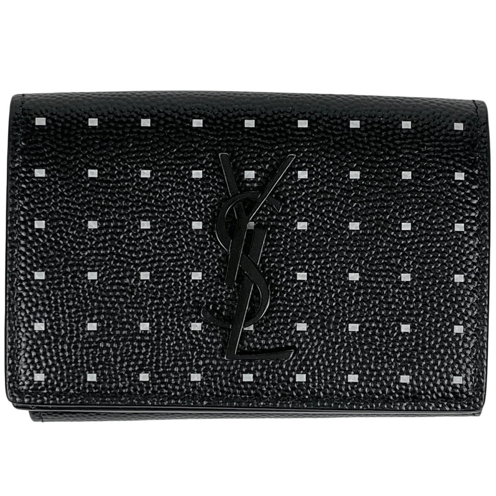Saint Laurent Yves YSL polka dot wallet billfold coin trifold leather black
